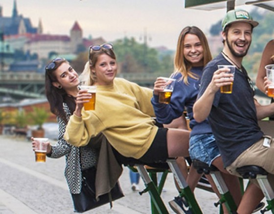 Albufeira beer bike and party bike tours, you provide the pedal power we provide the driver and the beers, it's a hilarious way to see the town and have a few drinks at the same time, deposit only bookings available perfect for stag, hen or group holidays.